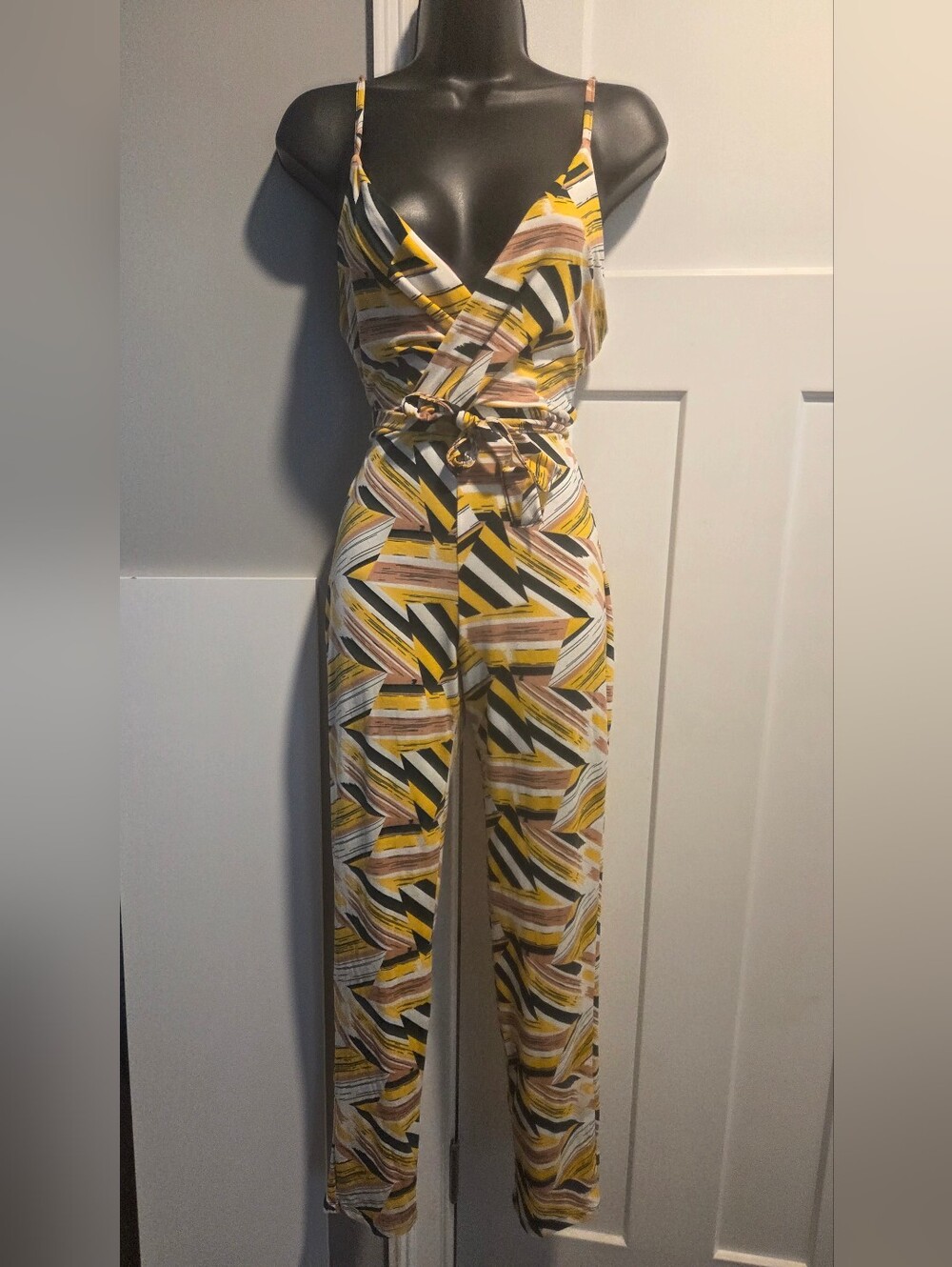 Striped Yellow Multi-Color Wrap Jumpsuit